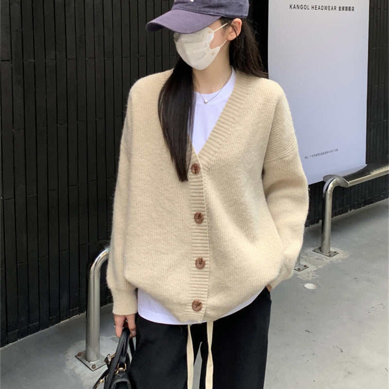 Damen Oversized Strickjacke Große Knöpfe Lässiger Schnitt