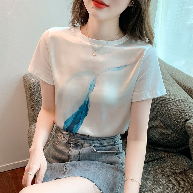 Damen T-Shirt Wasserfarben-Druck Lässiger Schnitt