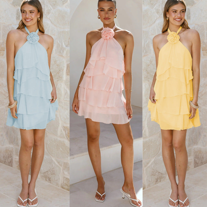 Damen Rüschenkleid Halterneck Mehrlagig Norvielle - Norvielle