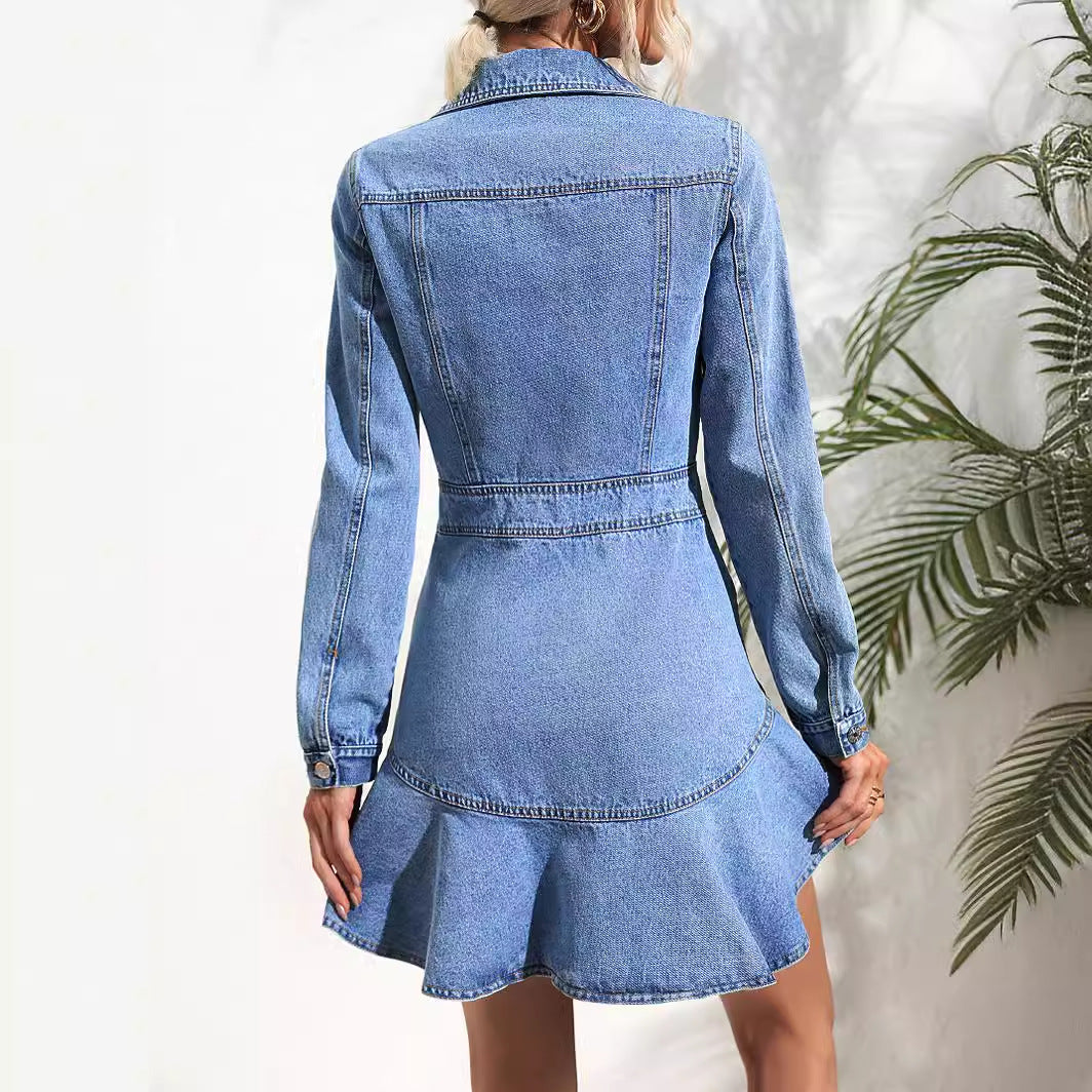 Damen Jeanskleid Moderner Denim-Stil Tailliert