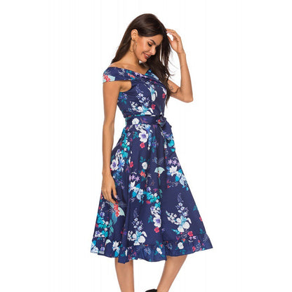 Damen Midikleid Blumendesign Tailliert Rüschendetails