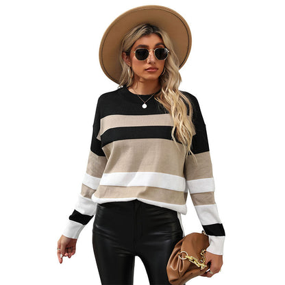 Damen Pullover Streifen Lässiger Schnitt Kontrastdetails Norvielle