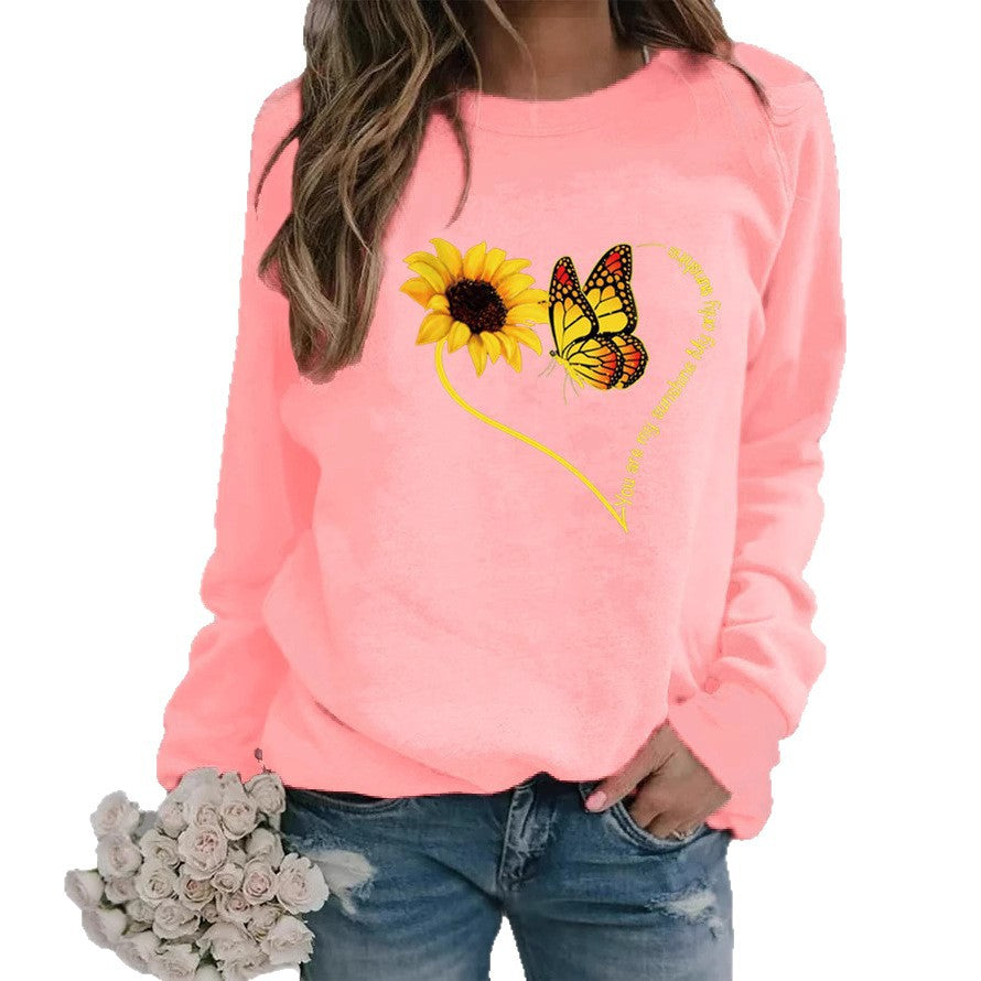 Damen Sweatshirt Grafisches Motiv Schmetterling Sonnenblume Norvielle