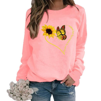 Damen Sweatshirt Grafisches Motiv Schmetterling Sonnenblume Norvielle