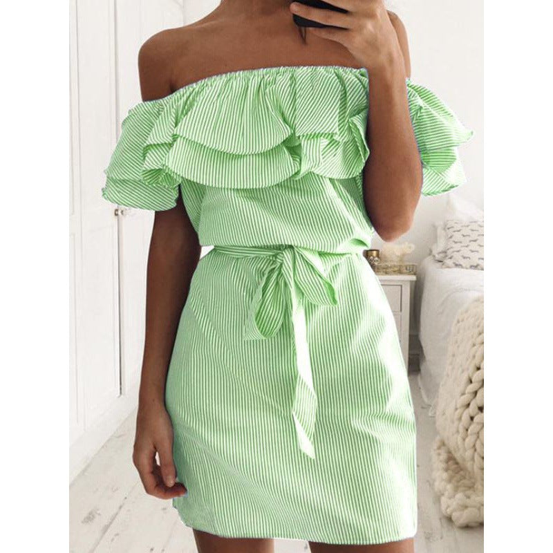 Damen Minikleid Volants Bindegürtel Norvielle