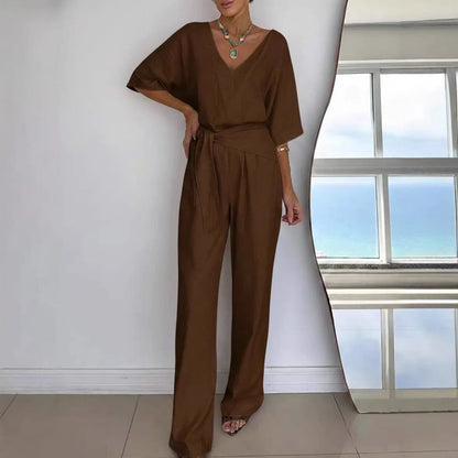 Damen Jumpsuit Tailliert Wickelgürtel Elegant