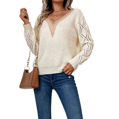 Damen Strickpullover V-Ausschnitt Eingrifftaschen Norvielle