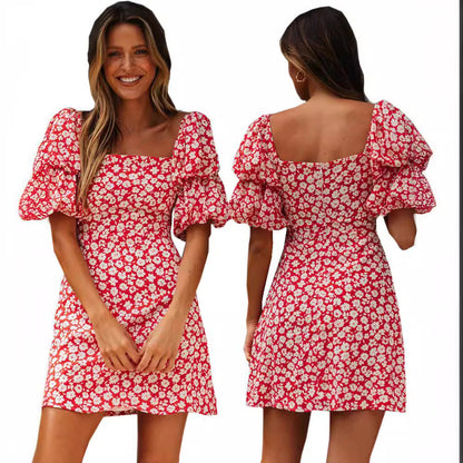 Damen Minikleid Puffärmel Floralmuster Norvielle