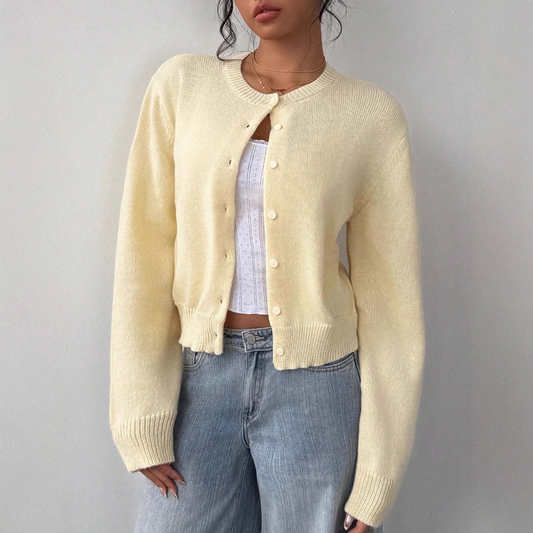 Damen Strickjacke Weiches Baumwoll-Material Knöpfe Beige - Norvielle