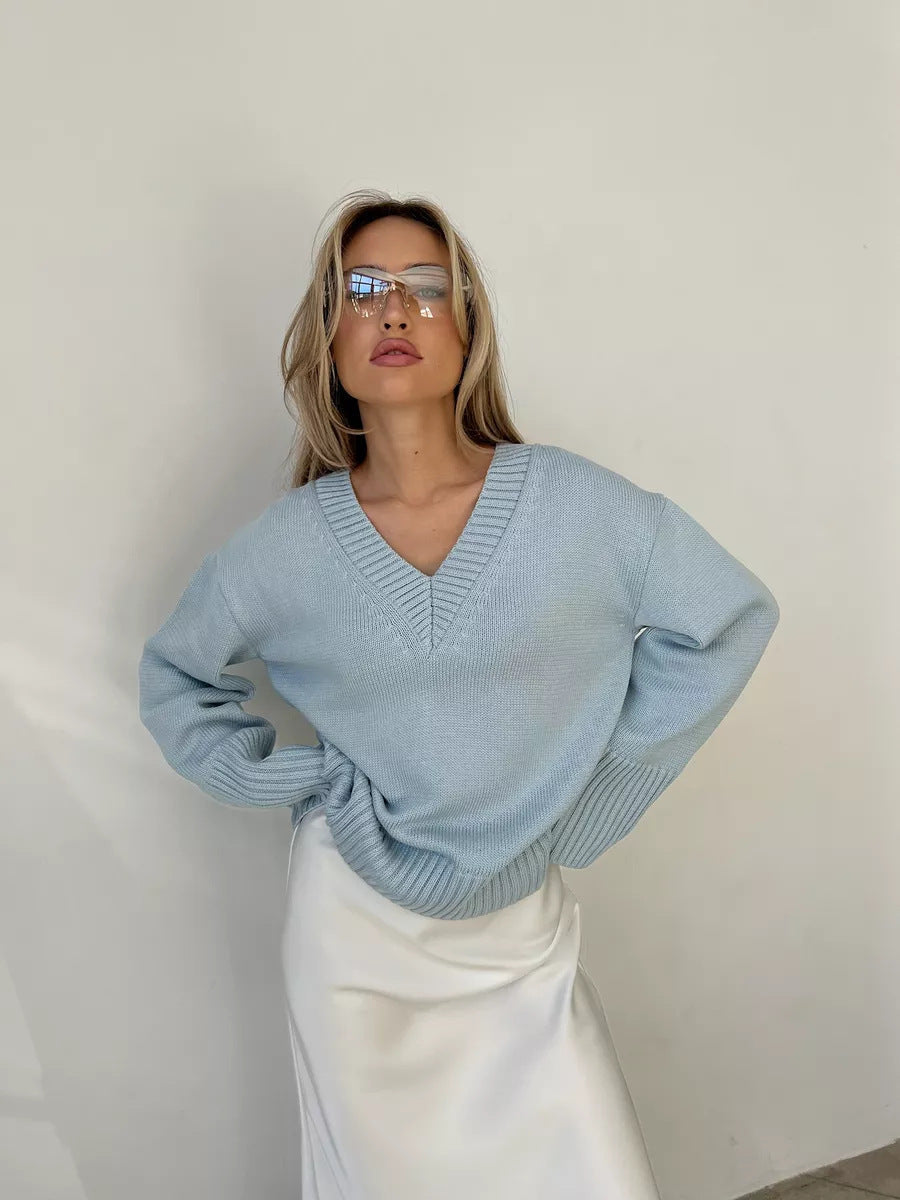Damen leichter V-Ausschnitt Pullover Norvielle