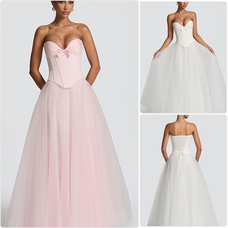 Damen Brautkleid Tiefdekolleté Volumöser Tüllrock Weiß - Norvielle