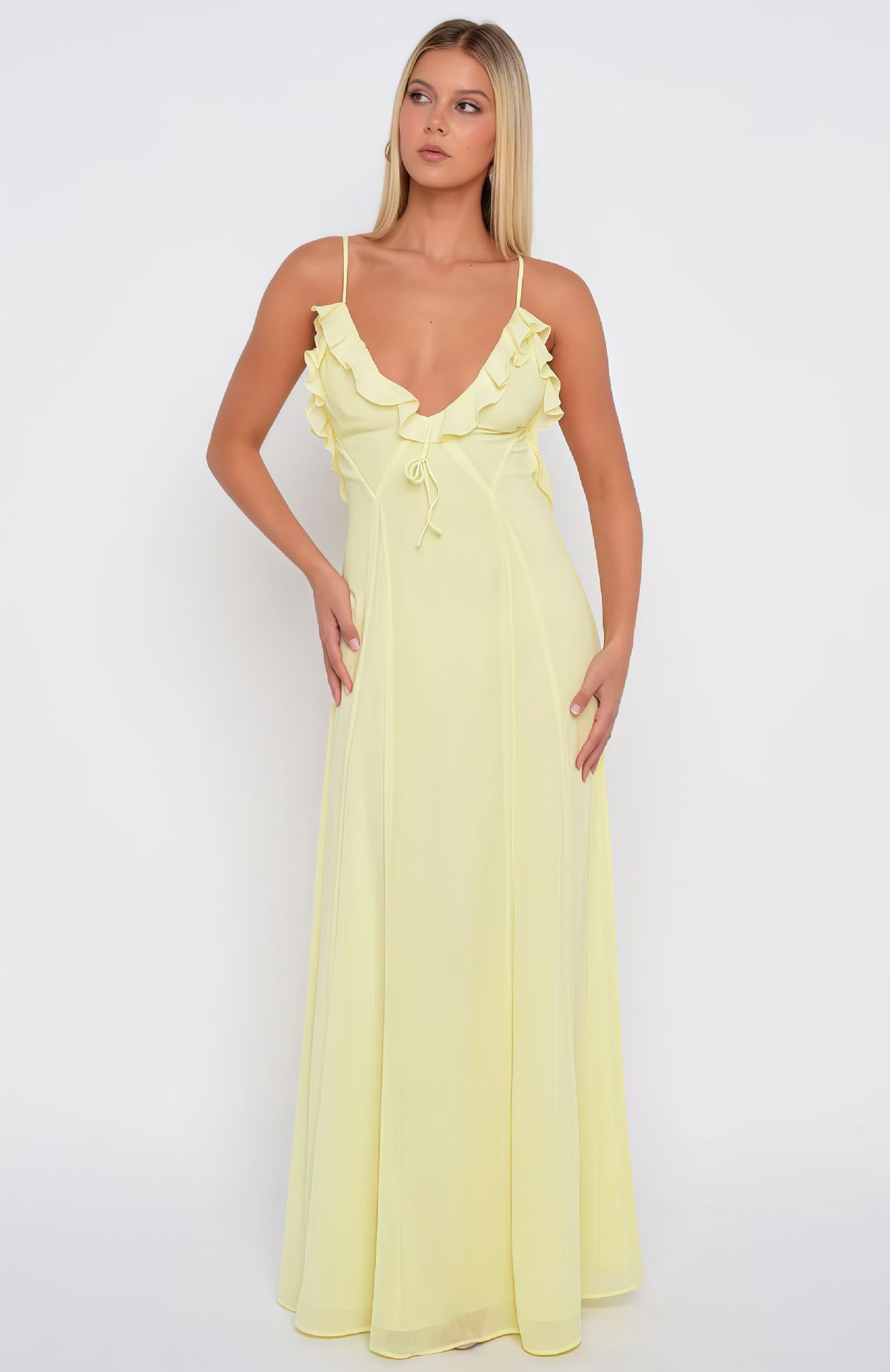 Damen Maxikleid Schulterfrei Rüschen Dekoration Tailliert Norvielle