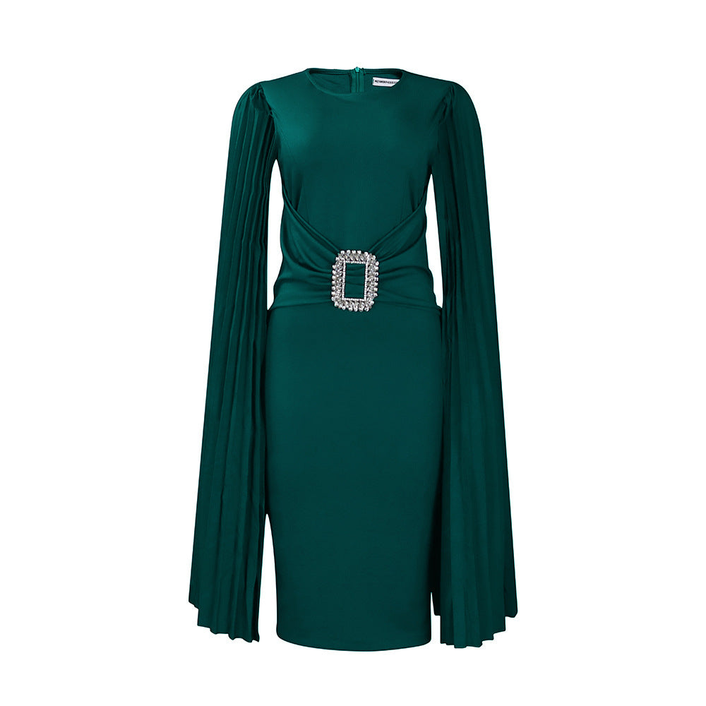 Damen Abendkleid Figurbetont Rüschen Glitzer Gürtel