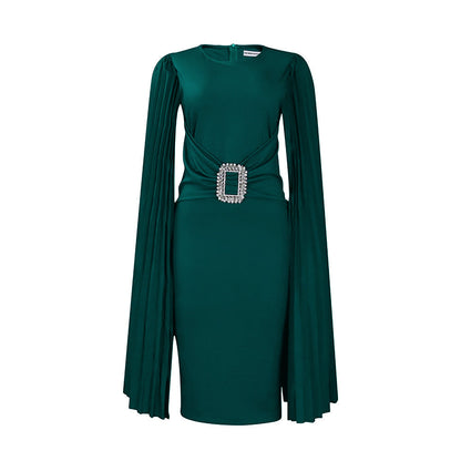 Damen Abendkleid Figurbetont Rüschen Glitzer Gürtel