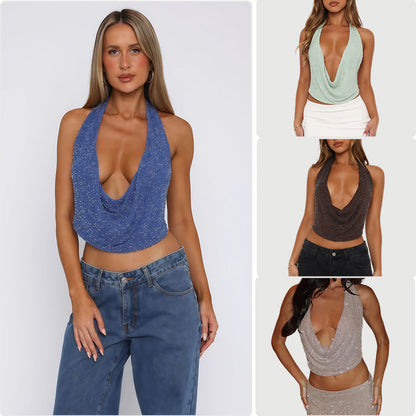 Damen mit Cowl Neck und Tiefem Ausschnitt Glitzer Effekt - Norvielle