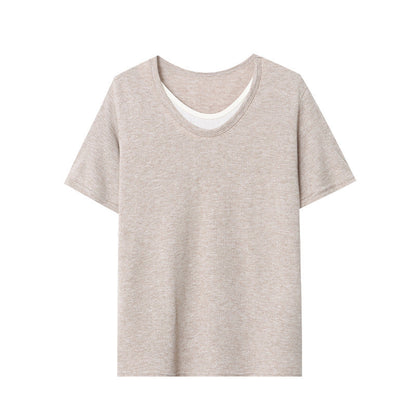 Damen Kurzarmshirt V-Ausschnitt Baumwolle Weiß