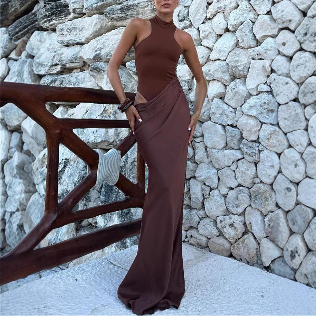 Damen Wickelkleid Hochgeschlossener Kragen Seitlicher Schlitz