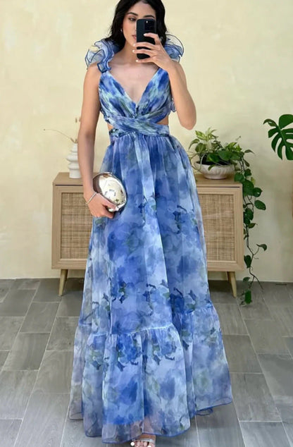 Damen Maxikleid Vintage-Stil Fließender Rock Rüschendetails