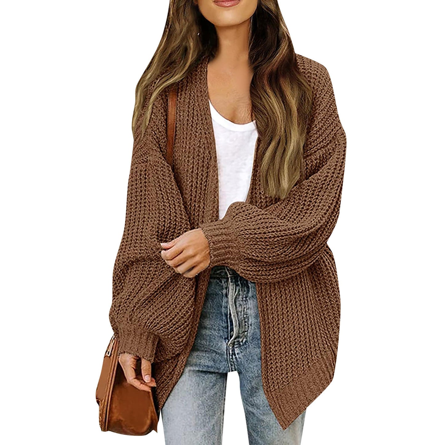 Damen Grobstrickjacke Lässiger Schnitt Überschnittene Schultern