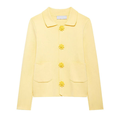 Damen Strickjacke Dekorative Blütenknöpfe Norvielle - Norvielle