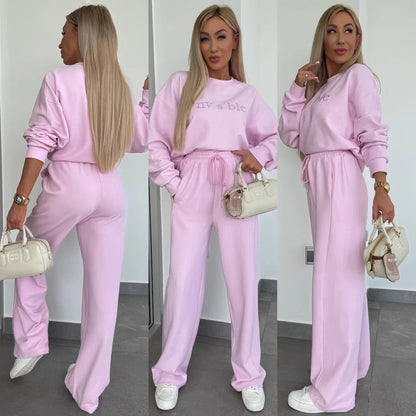 Damen Sweatpants-Set Weite Passform Baumwolle Schwarz - Norvielle
