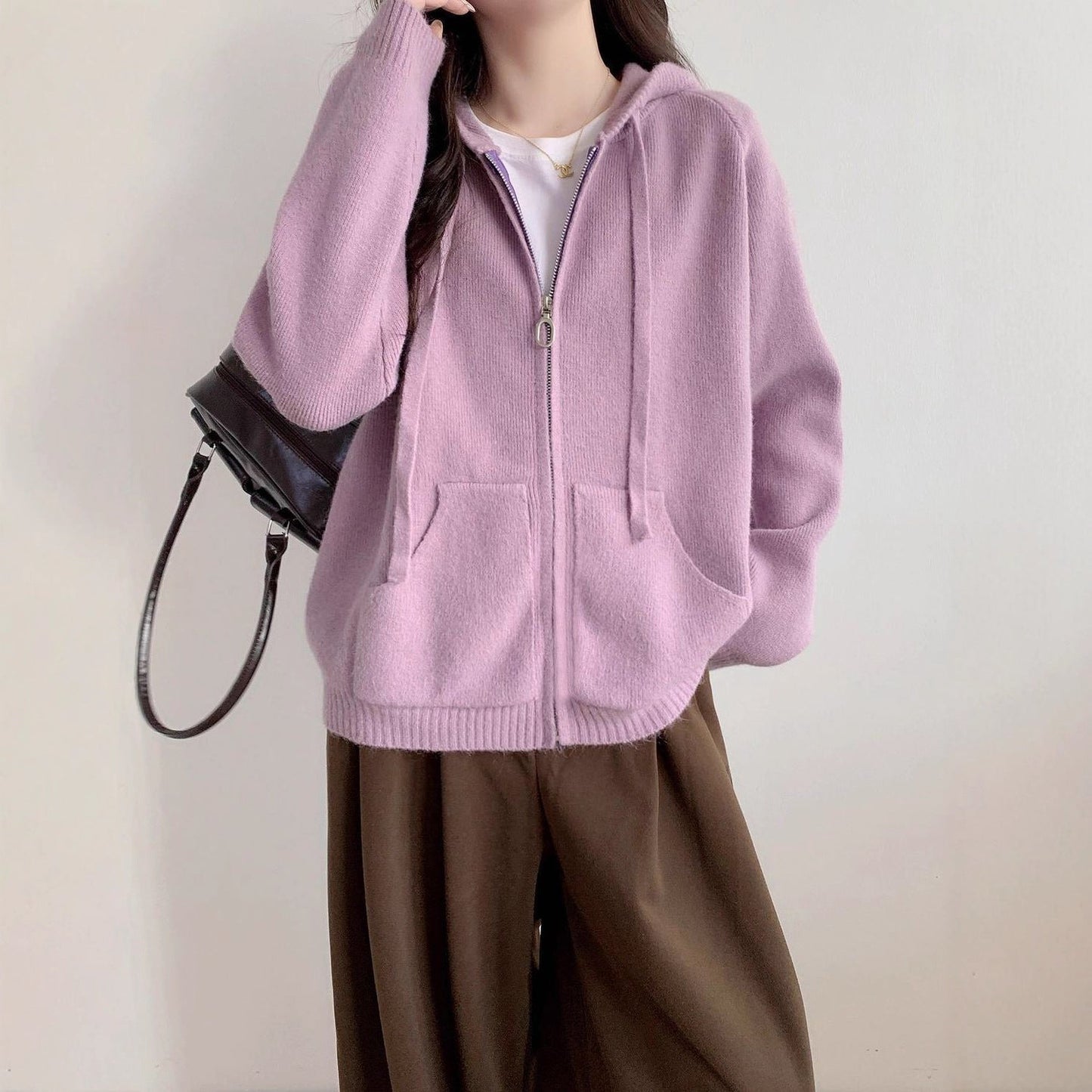 Damen Oversized Kapuzenjacke Kurz Schnitt Praktische Taschen