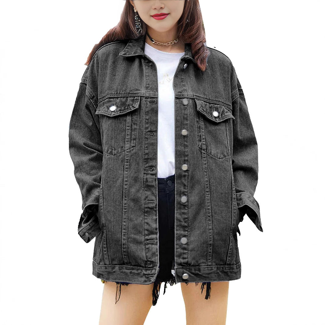 Damen Oversized Denimjacke Dekorative Druckknöpfe