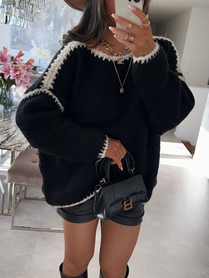 Damen Oversized Strickpullover mit Kontrastakzenten Norvielle