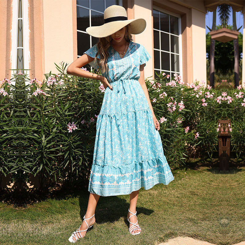 Damen Maxikleid Sommer Floral Rüschendetails Norvielle