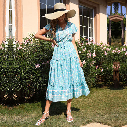 Damen Maxikleid Sommer Floral Rüschendetails Norvielle