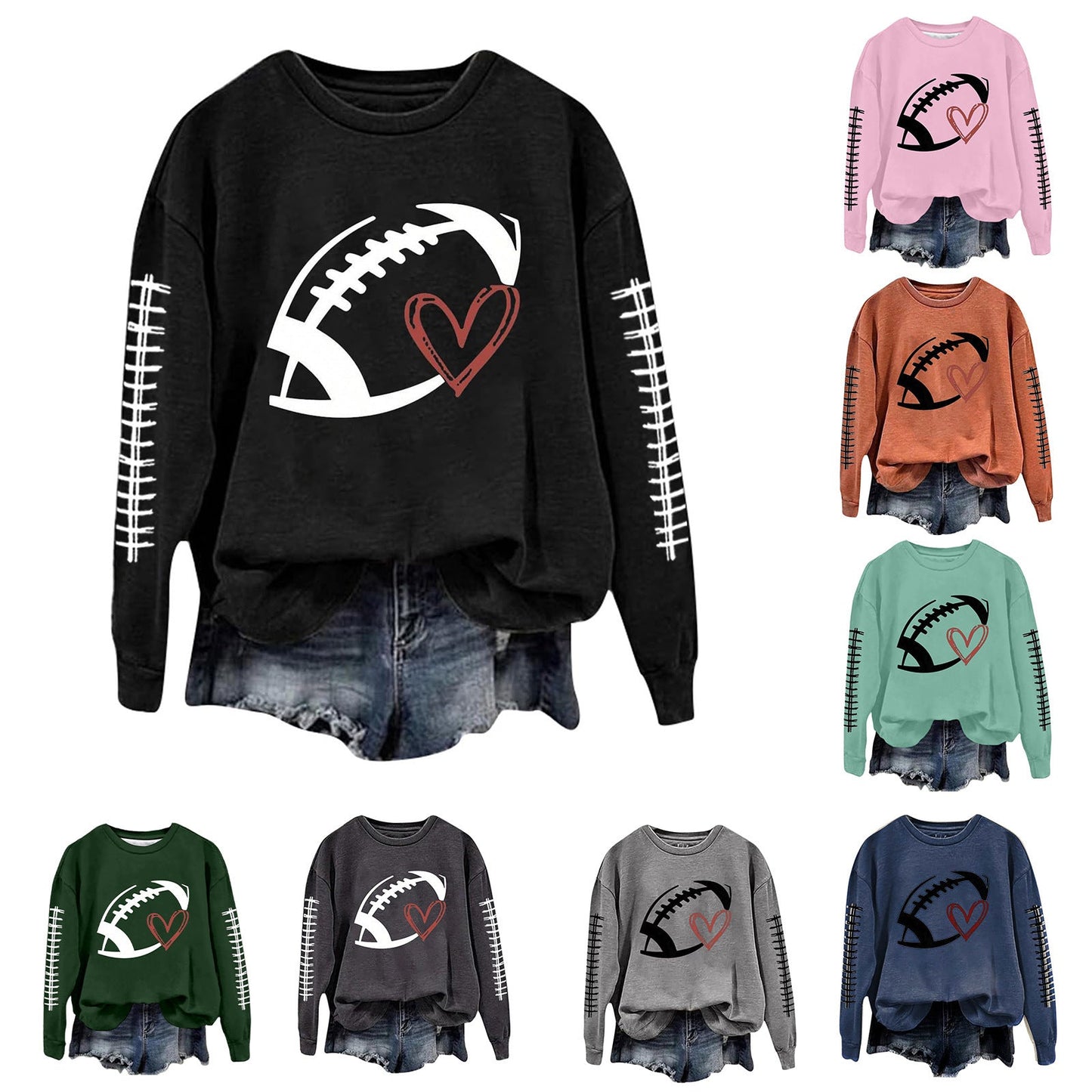 Damen Sweatshirt Fußball-Motiv Lässiger Schnitt Grau
