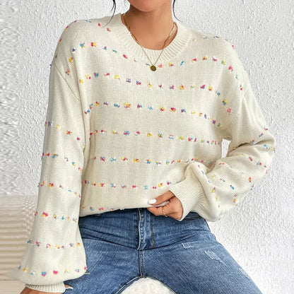 Damen Strickpullover Bunt Knötchenmuster Weit Norvielle