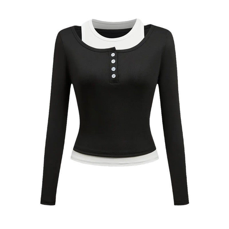 Damen Langarmshirt Knopfverschluss Schleifendetail Norvielle