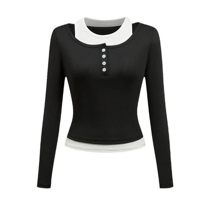 Damen Langarmshirt Knopfverschluss Schleifendetail Norvielle