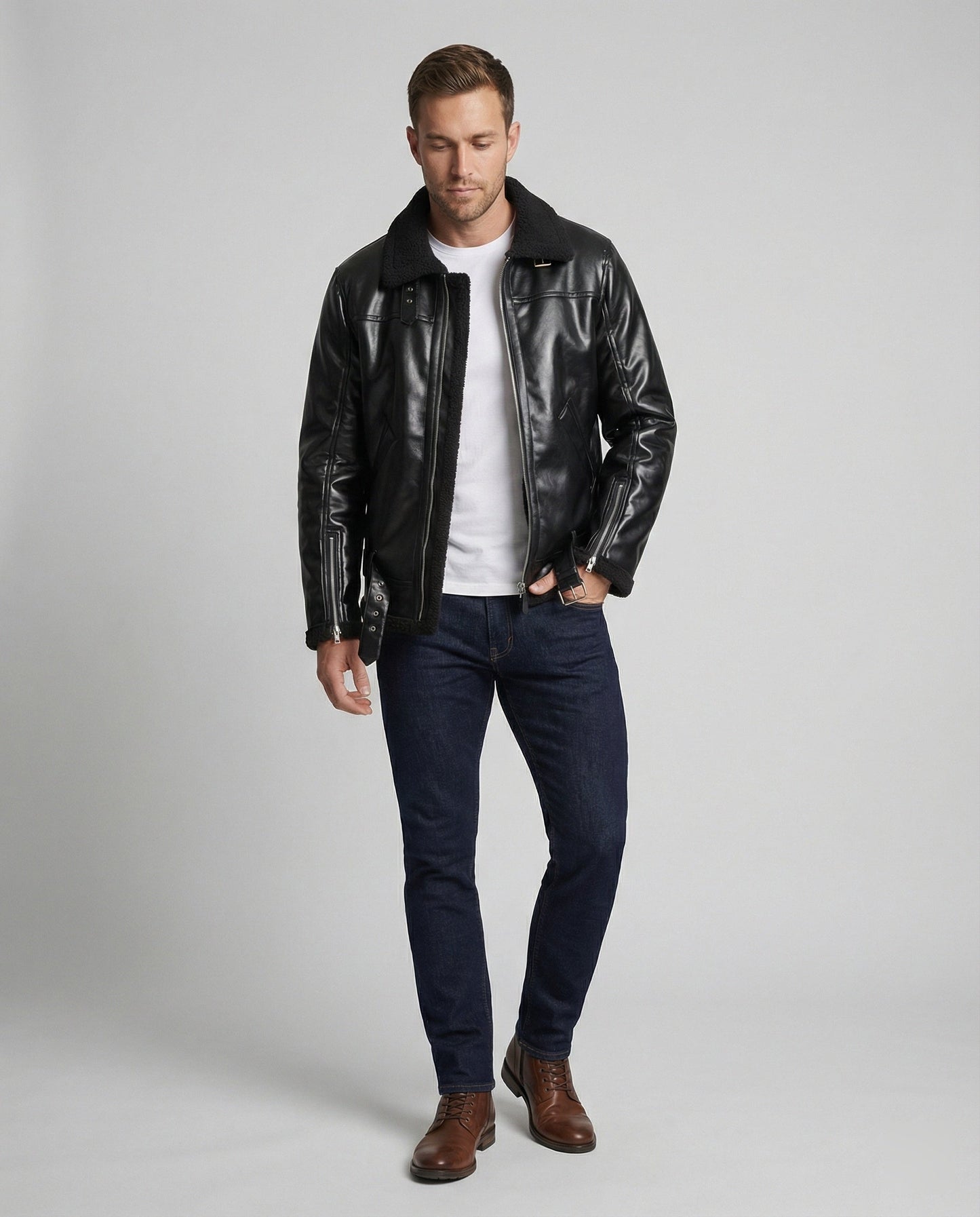Herren Kunstlederjacke Kragen