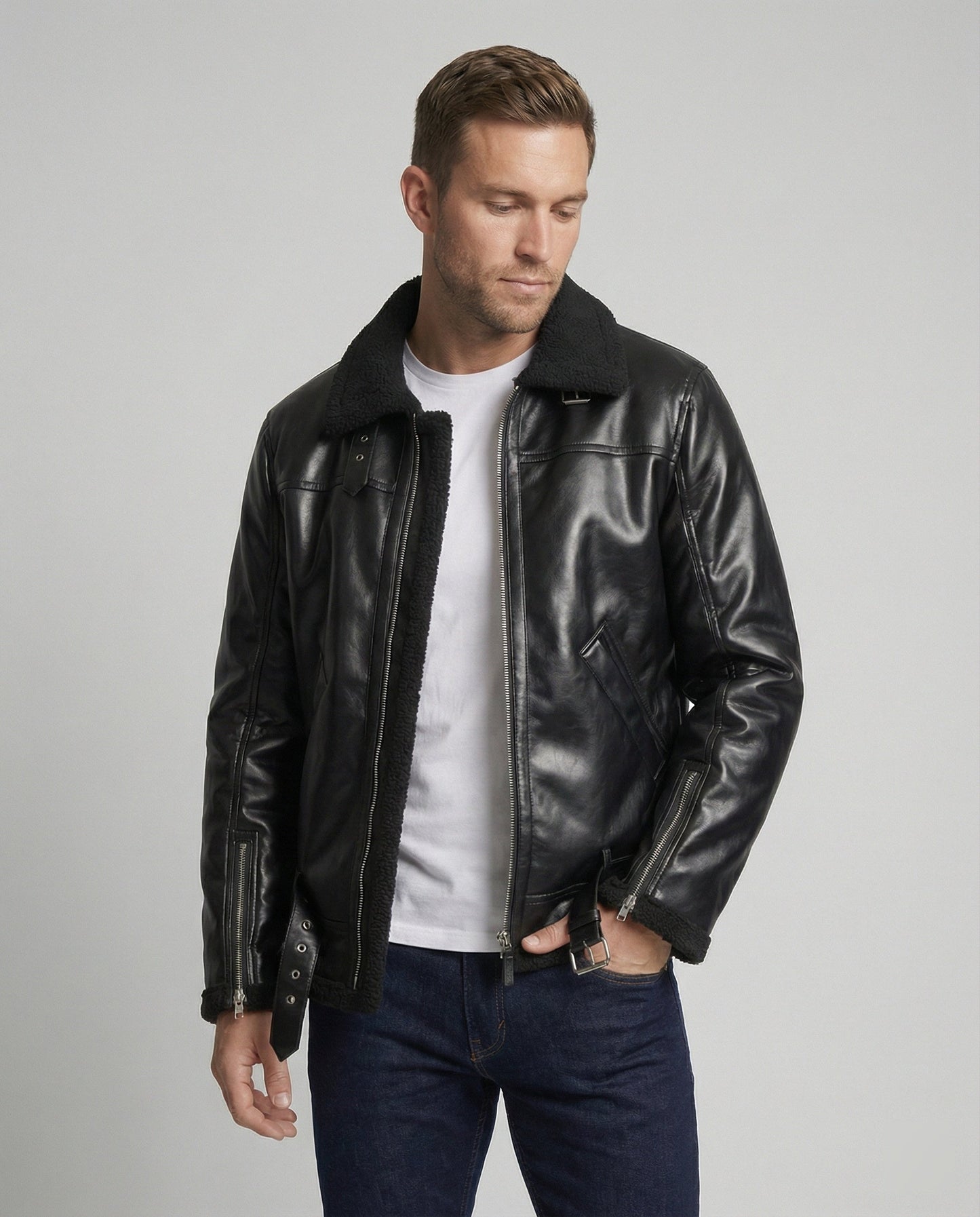 Herren Kunstlederjacke Kragen