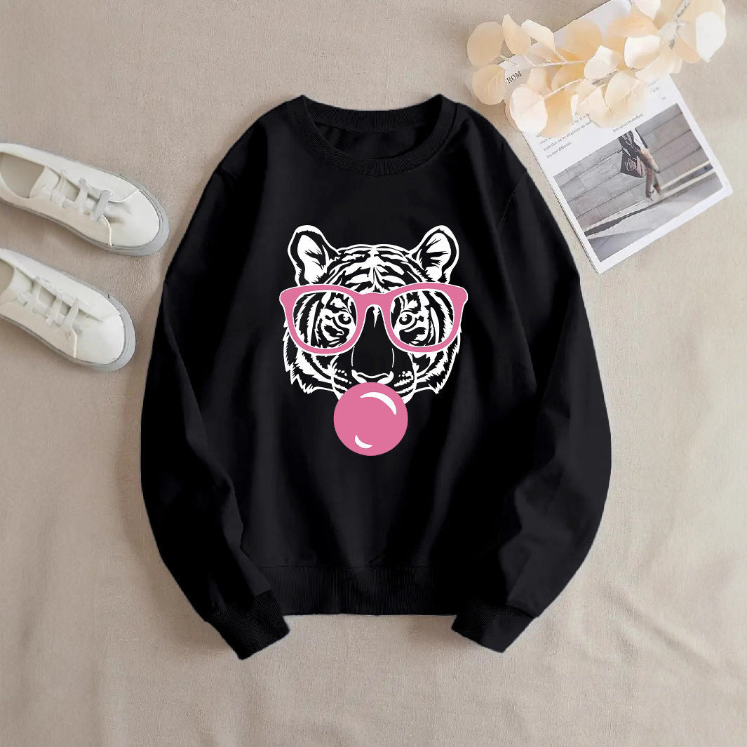 Damen Sweatshirt Tiger-Design Lässig Grau
