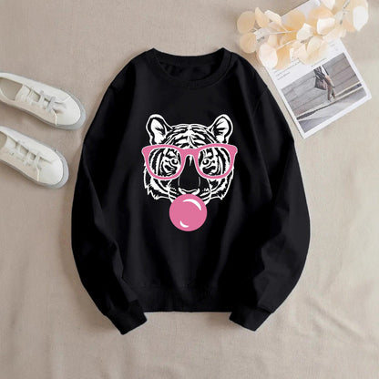 Damen Sweatshirt Tiger-Design Lässig Grau