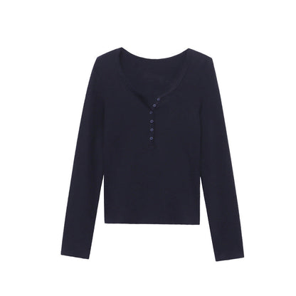 Damen Langarm Henley Shirt Feinripp Norvielle Dekorativ