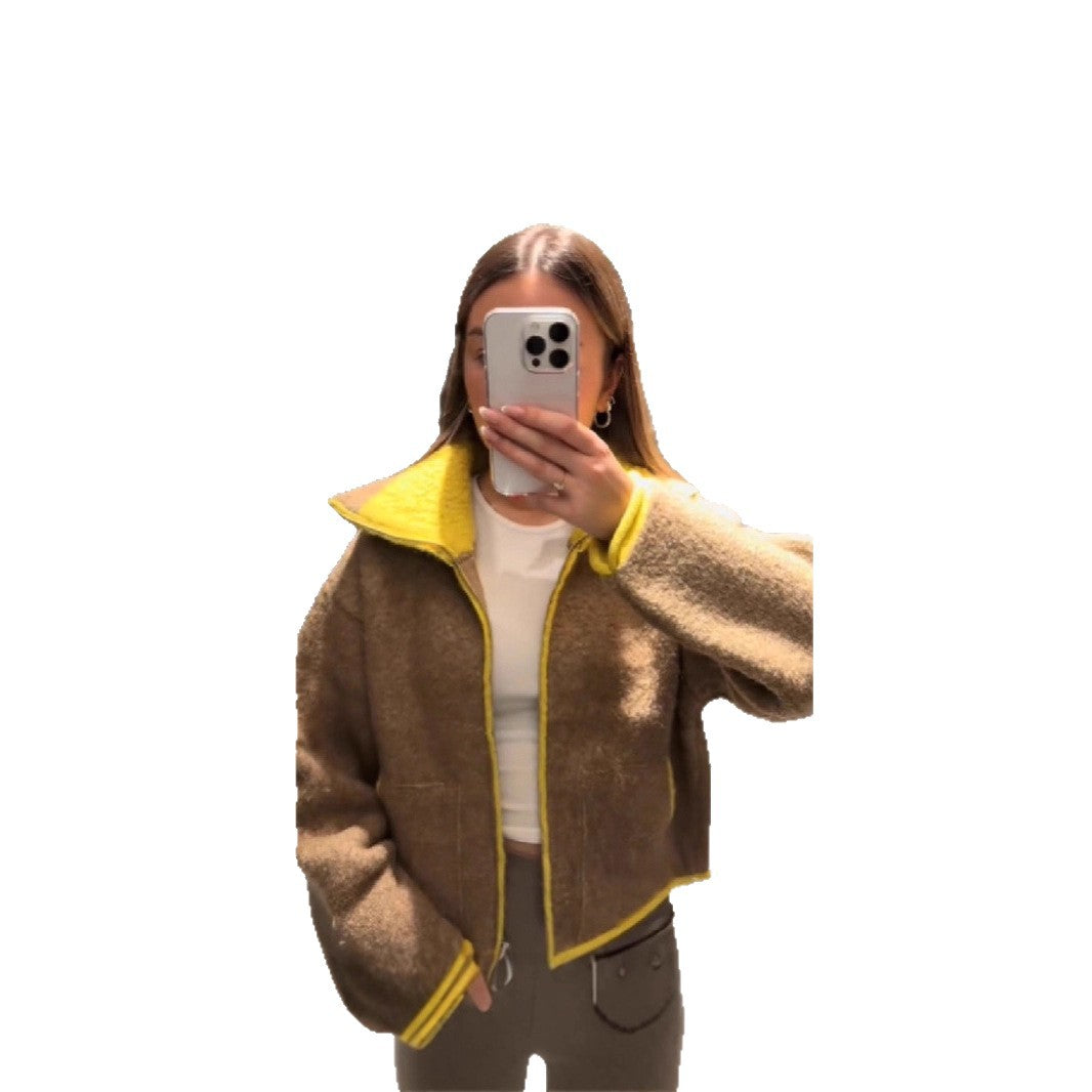 Damen Wolle Jacke Auffälliger Kragen