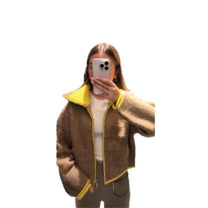 Damen Wolle Jacke Auffälliger Kragen