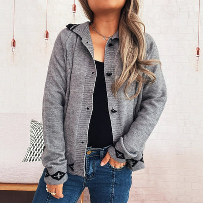 Damen Strickjacke Dekorative Muster Knopfdetails Norvielle