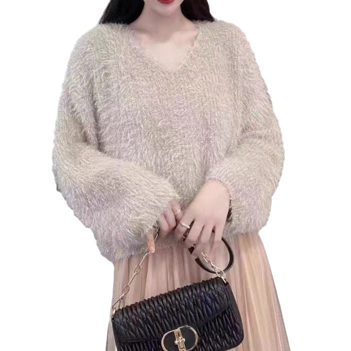 Damen Pullover V-Ausschnitt Glitzerfaden Norvielle