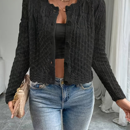 Damen Strickjacke Häkeloptik Knopflos Beige Norvielle