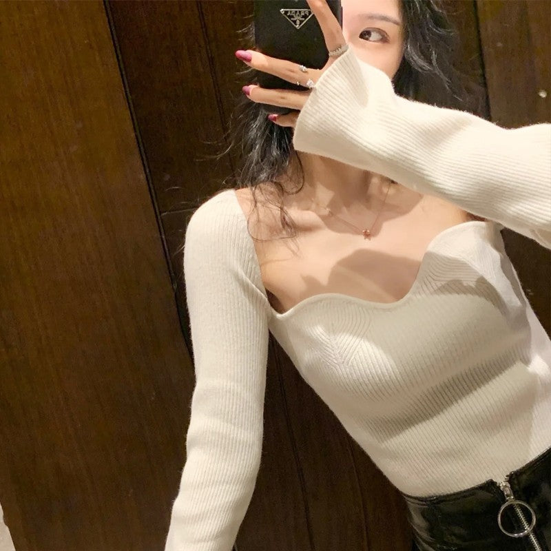 Damen Pullover Herzförmiger Ausschnitt Fein Gestrickt Norvielle