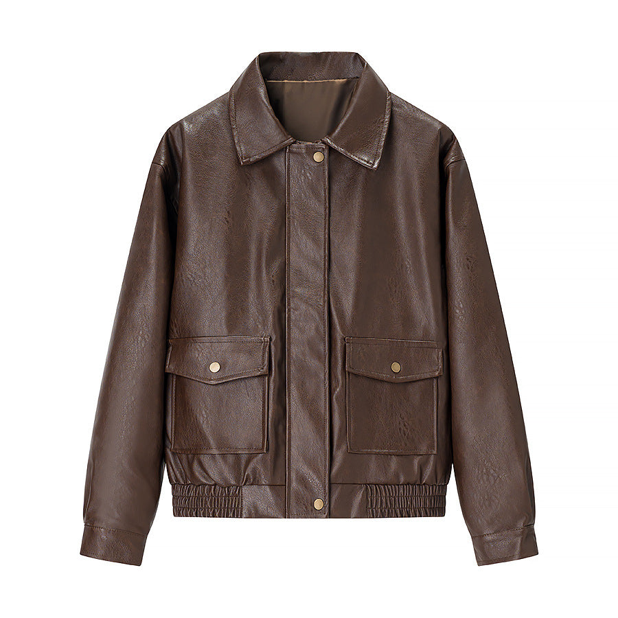Damen Kunstlederjacke mit Seitentaschen Schwarz - Norvielle