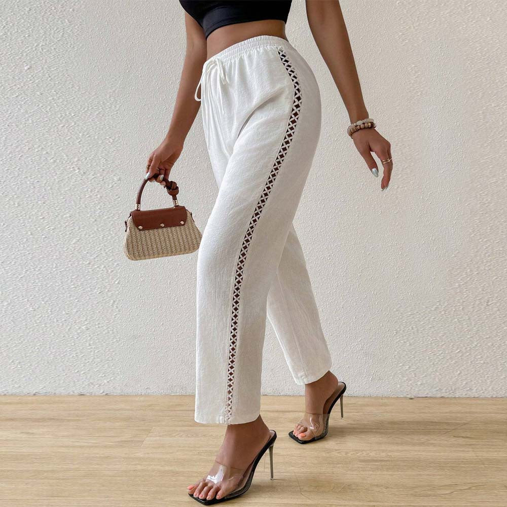 Damen Baumwollhose Breit mit Rüschendetails Beige - Norvielle