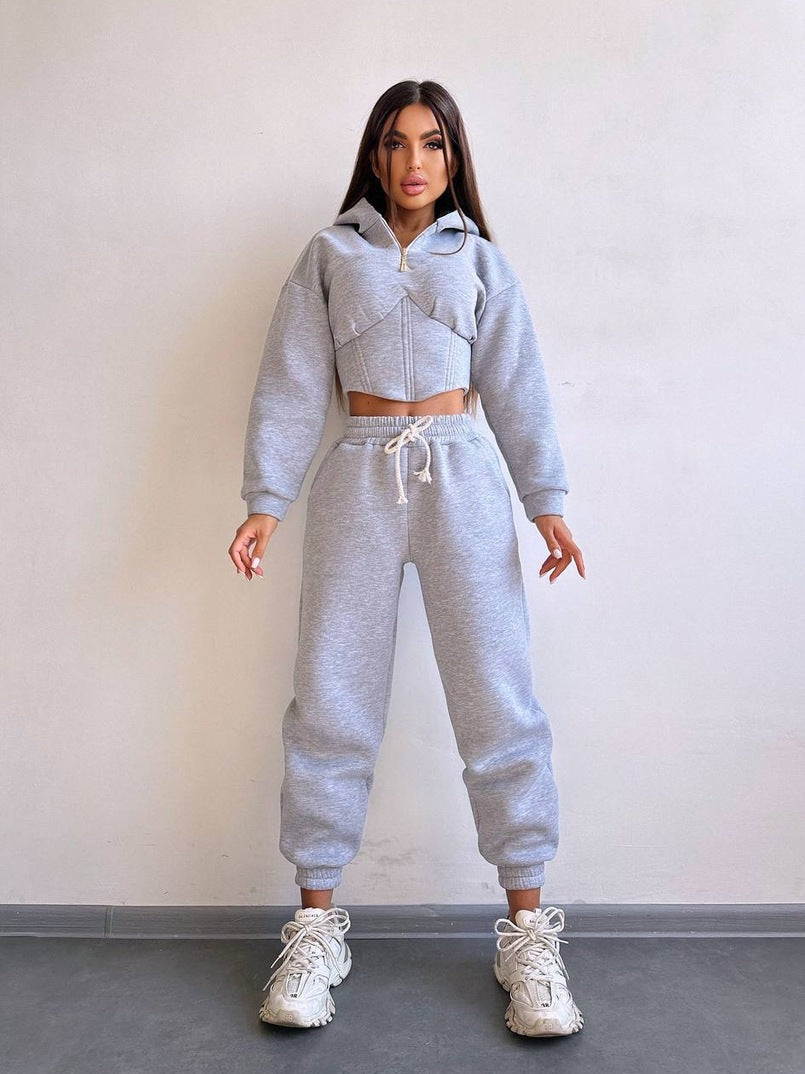 Damen Sportoutfit Cropped Jacke Jogginghose