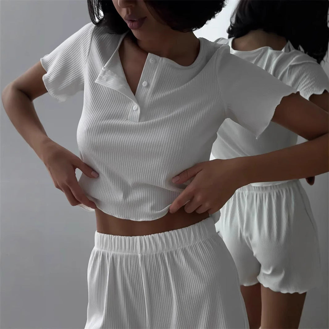 Damen Pyjama-Set Elastisch Knöpfe Weich