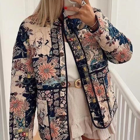 Damen Steppjacke Floralmuster Praktische Taschen Norvielle